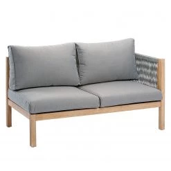 Best Freizeitmöbel Canapé de jardin Madagaskar - Eucalyptus massif / Tissu - Gris / Marron - Accoudoir monté à droite (vu de face)