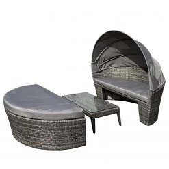 Salon de jardin Bomy (3 éléments) - Polyrotin / Polyester - Gris