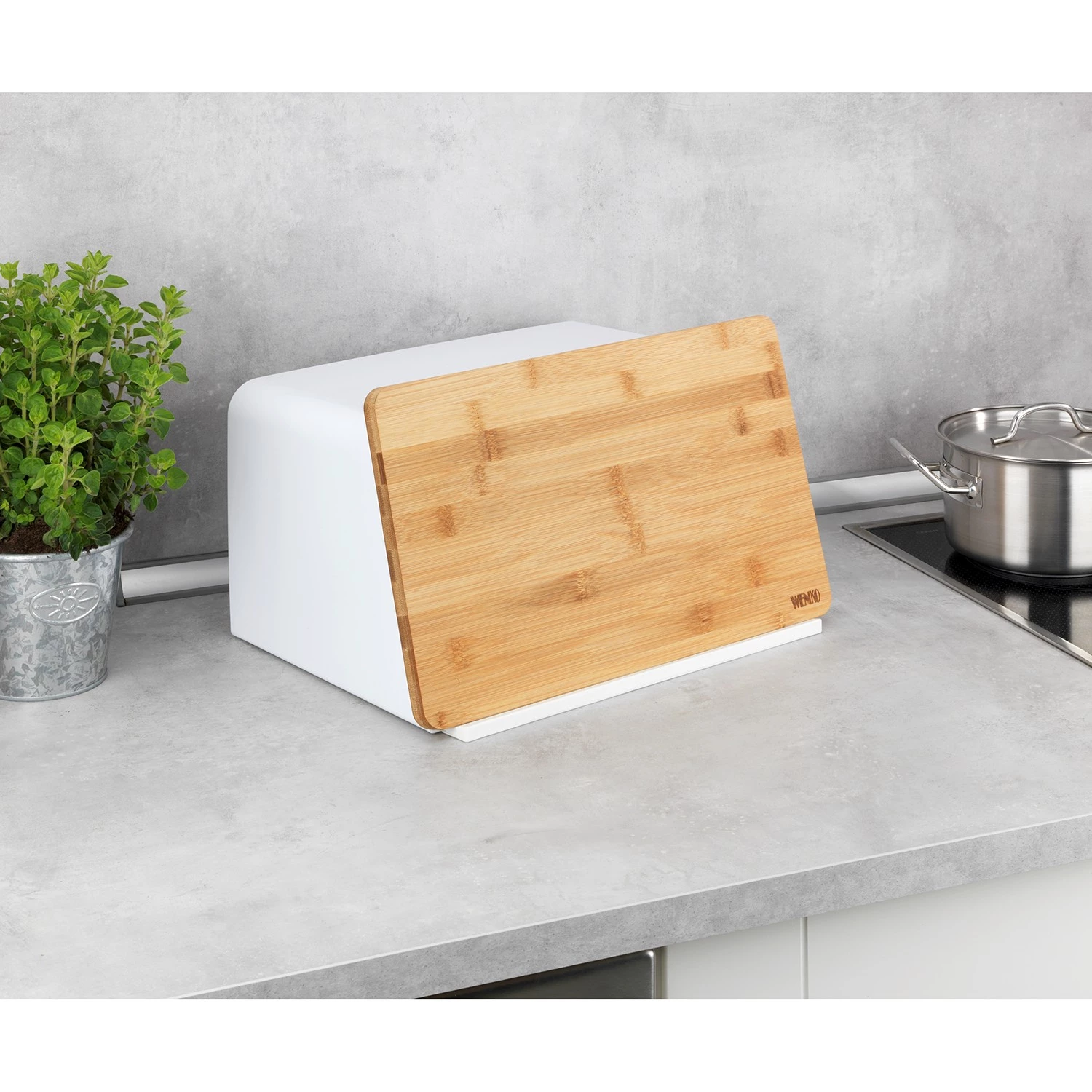 WENKO Boîte à pain Kubo - Polystyrène / Bambou - Blanc 4 WENKO Boîte à pain Kubo - Polystyrène / Bambou - Blanc – Image 2