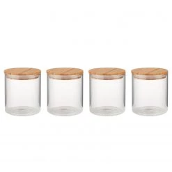 Butlers Pots WOODLOCK (lot de 4) - Verre borosilicate / Bambou - Transparent - Hauteur : 13 cm