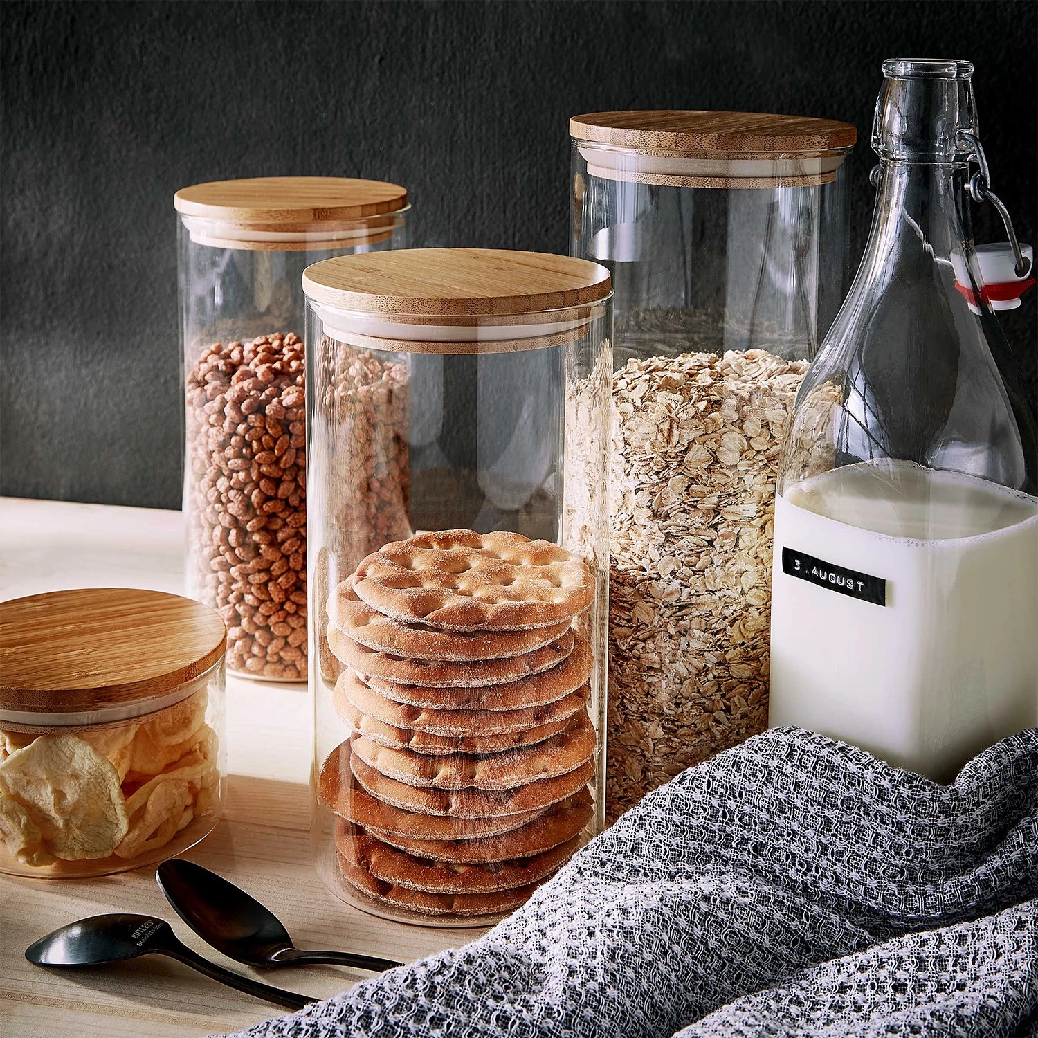 Butlers Pots WOODLOCK (lot de 4) - Verre borosilicate / Bambou - Transparent - Hauteur : 13 cm 4 Butlers Pots WOODLOCK (lot de 4) - Verre borosilicate / Bambou - Transparent - Hauteur : 13 cm – Image 2